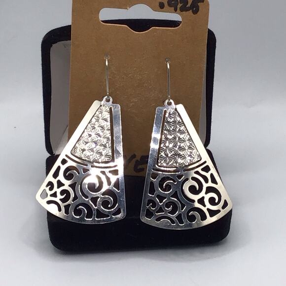 925 Sterling Silver Triangle Filigree Dangle Hook Earrings Women’s - Picture 5 of 12